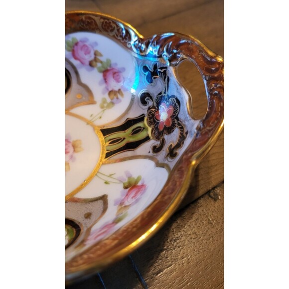 Vintage Nippon Hand-painted Relish Dish Celery Tray Floral Gold Trim - Picture 4 of 6